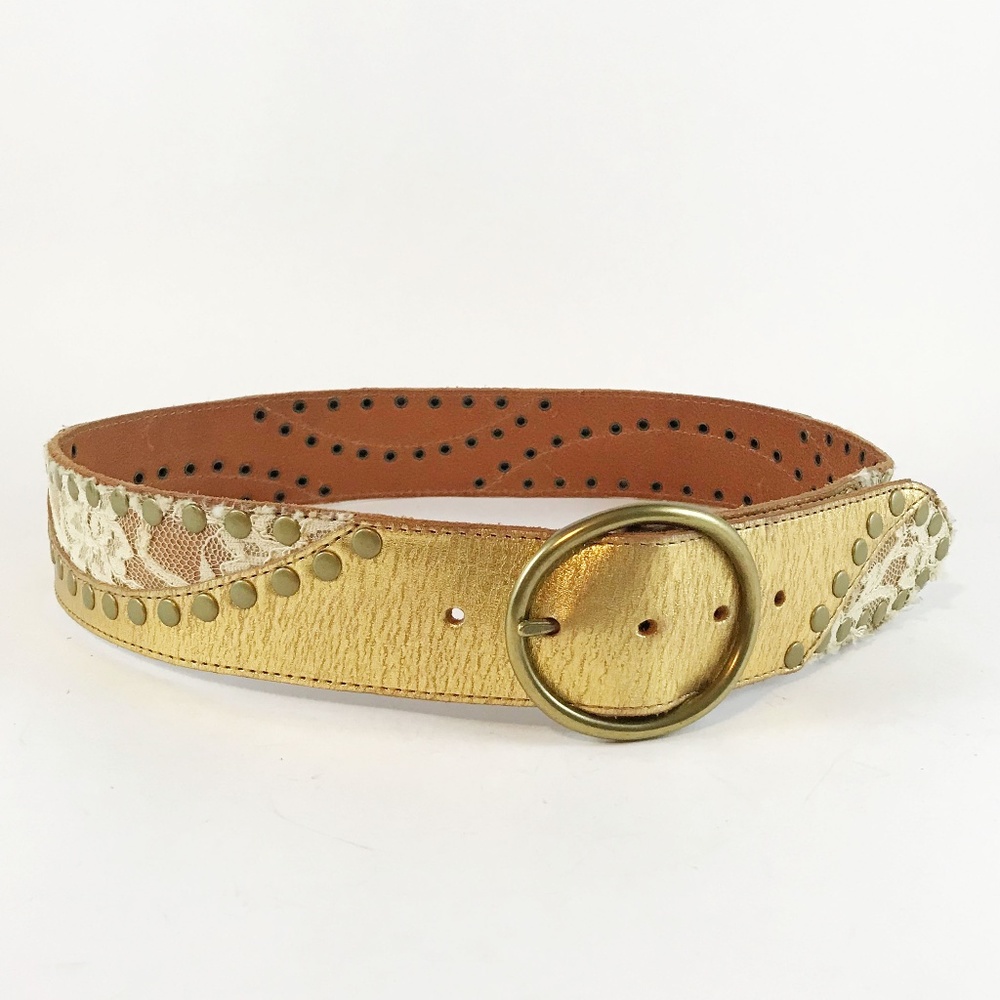 Gold Belt Embellished w/Lace, Sequins & Studs